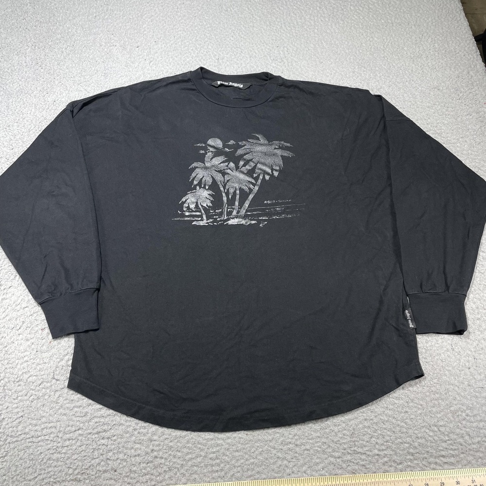 Palm‎ Angels Team Wang Shirt Mens XL Black Palm Trees Long Sleeve Tee Italy